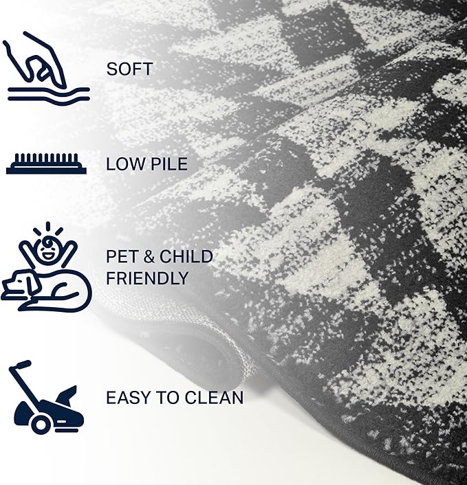 JONATHAN Y Aisha Moroccan Triangle Geometric Black/Cream Runner Rug, 2x8, Contemporary, Modern, Easy-Cleaning for Living Room, Bedroom, Kitchen, Pet Friendly, Non-Shedding (MOH206C-28)