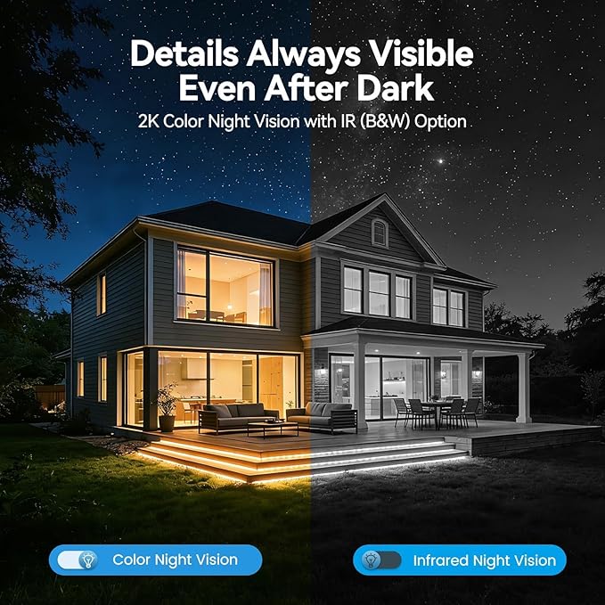 MUBVIEW 24/7 Continuous Recording Wireless Outdoor Security Camera, 2.4G WiFi, 2K Solar Powered, 360° PTZ, Auto Tracking, SD Included, Optional Cloud Storage, AI Detection, Night Vision(White,1 Pack)