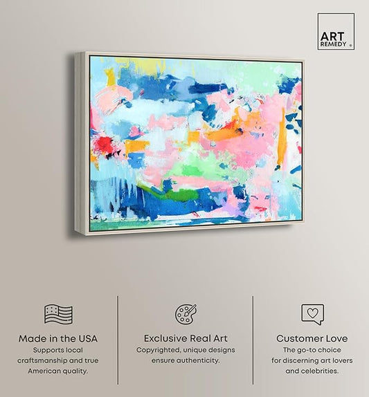 Art Remedy Peaceful Haven Canvas Bright Colorful Abstract Wall Art, Silver Frame, 24" x 20"
