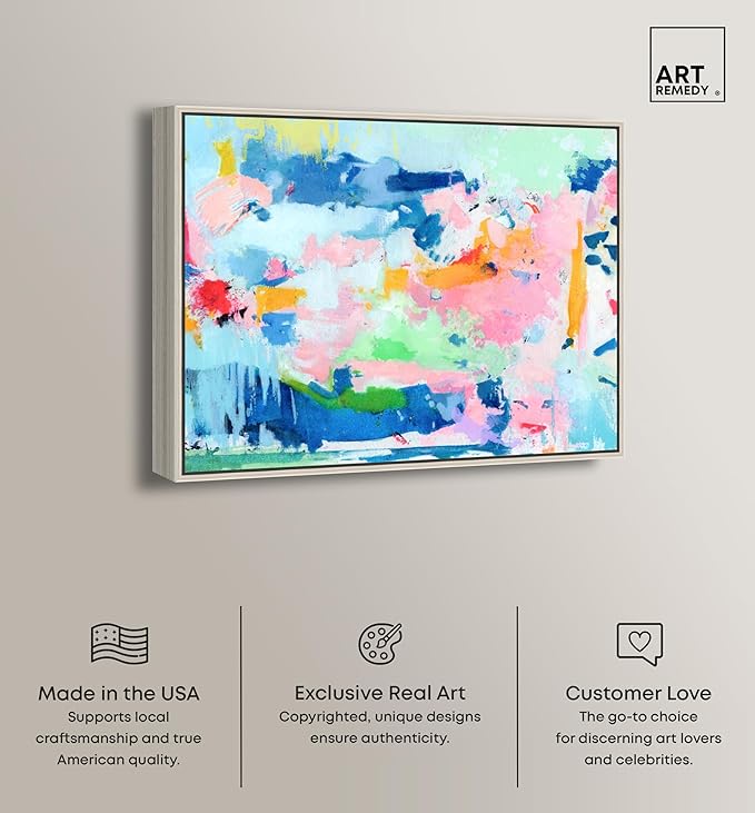 Art Remedy Peaceful Haven Canvas Bright Colorful Abstract Wall Art, Silver Frame, 45" x 36"