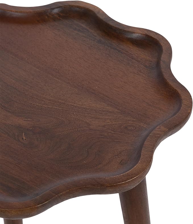Kate and Laurel Alezar Modern Wooden Round Side Table; 15 x 15 x 22; Walnut Brown; Mid-Century Solid Wood End Table with Wavy Edge for Bedroom Nightstand or Living Room Accent Table