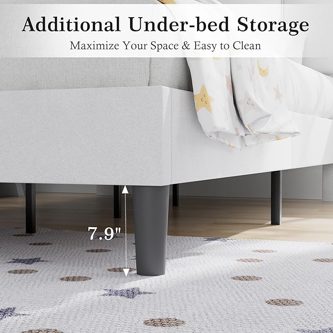 VECELO Twin Size Bed Frame with Upholstered Headboard, Heavy-Duty Bedframe with Wooden Slats & Steel Framework, Easy Assembly, Pure White