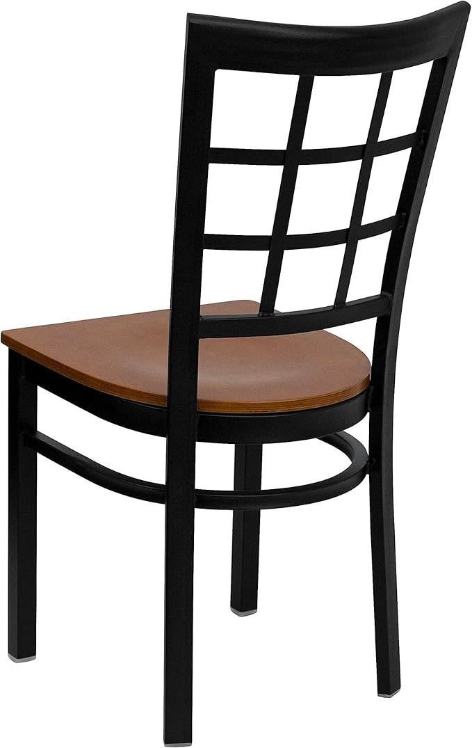 Flash Furniture HERCULES Series Black Window Back Metal Restaurant Chair - Cherry Wood Seat