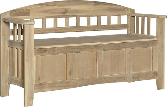 Linon Frankie Natural Wood Washed Storage Bench