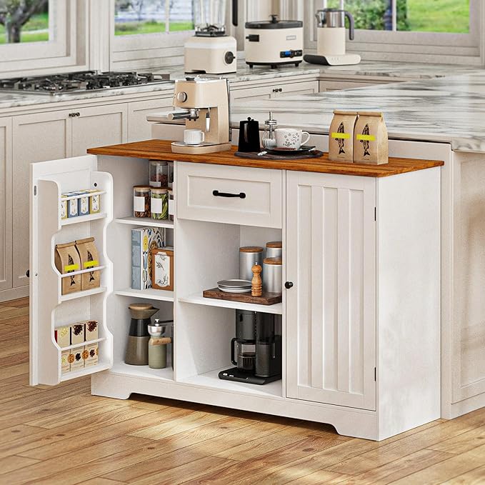 Gizoon Kitchen Sideboard Buffet Cabinet with Storage Coffee Bar Cabinet with Drawer, Kitchen Pantry Storage with Door and Shelves for Bathroom and Living Room, White and Rustic