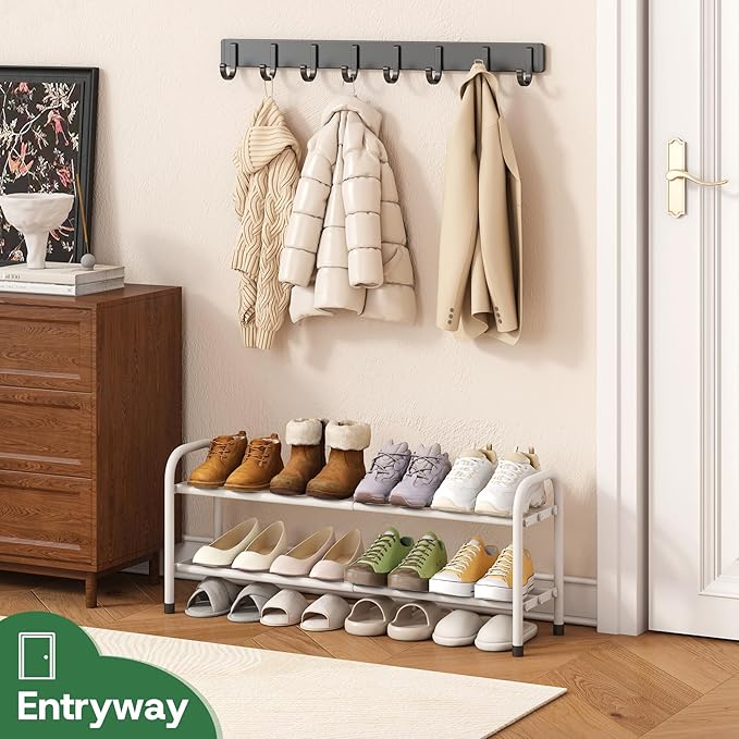 Shoe Rack for Closet, Black 2-Tier Expandable Closet Shoe Rack Metal Organizer, Heavy Duty Shoe Storage Shelf for Entryway, Doorway, Narrow Space