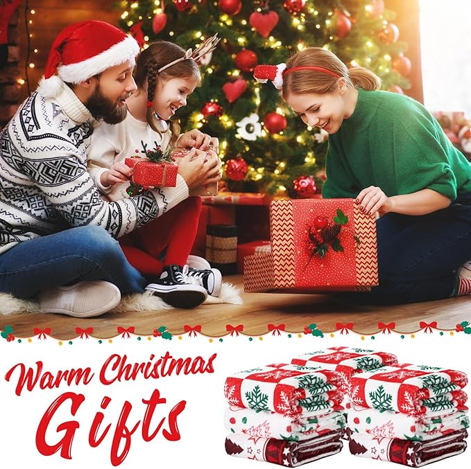 Buryeah 12 Pack 59" x 40" Christmas Fleece Blankets Bulk for Homeless Winter Warm Flannel Soft Cozy Throw Blankets Printed Snowflake Deer Snowman for Home Bedding Couch Chair Gift(Classic Style)