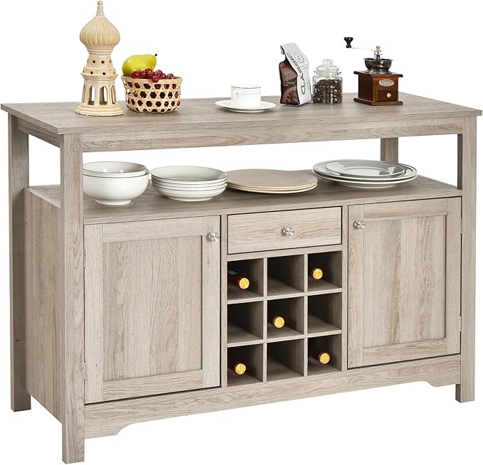 COSTWAY Buffet Cabinet Storage Sideboard, Server Console Table, Kitchen Cupboard Table with 2 Cabinets, Wine Rack & Open Shelf, 46 x 16 x 31.5 inches, Coffee Bar Cabinet for Entryway, Living Room