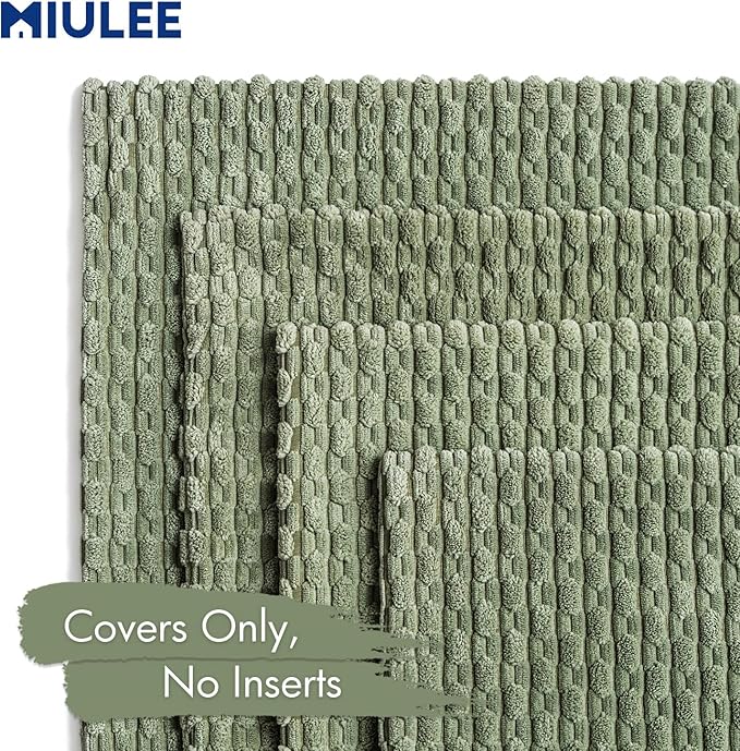 MIULEE Sage Green Decorative Throw Pillow Covers for Couch Living Room 20x20 Inch Soft Pillow Cases Set of 4 Boho Striped Corduroy Farmhouse Cushion Covers Spring Home Decor for Sofa Bed