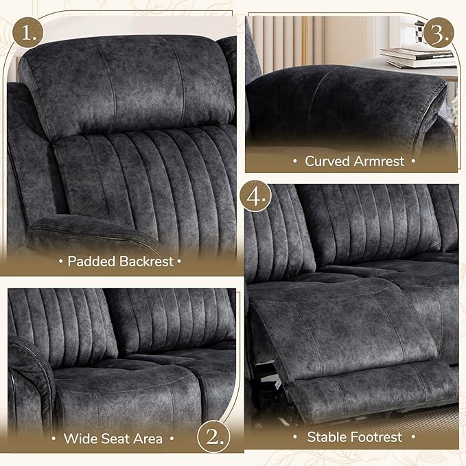 Power Reclining Sofa Set with Zero Gravity, Adjustable Headrest, Electric Reclining Sofa and Loveseat with USB/Type-C Ports, Reclining Living Room Set for Home Theater (Grey, Loveseat+Sofa)