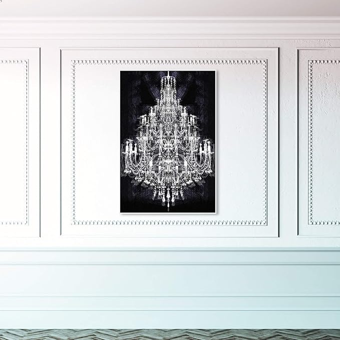 The Oliver Gal Artist Co. Fashion and Glam Framed Wall Art Canvas Prints 'Montecarlo Crystal' Chandeliers Home Décor, 30" x 45", White, Black