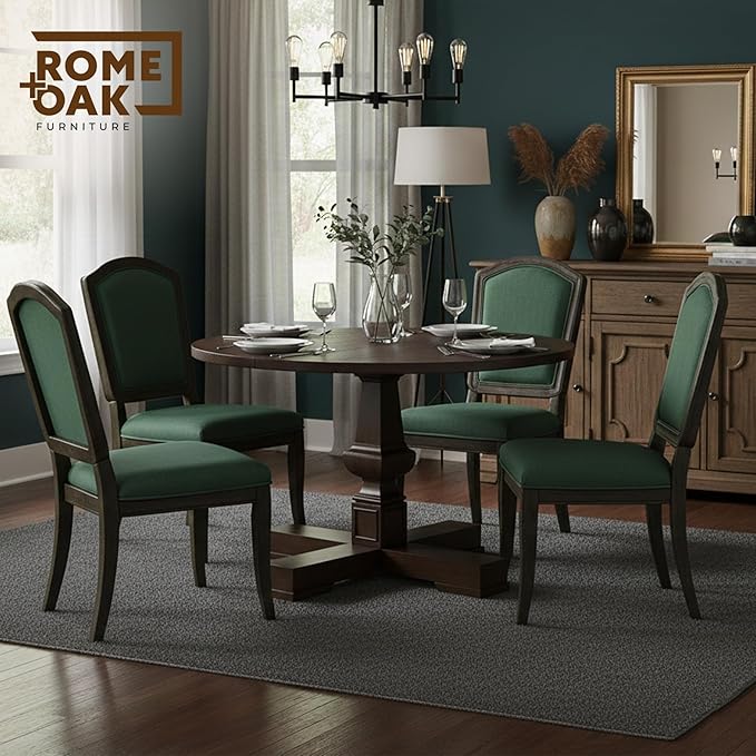 ROME + OAK Rumson Modern Dining Table, 44-Inch Round Tabletop with Sturdy Pedestal Base, Dark Brown - Natural Wood Furniture Piece for Homes