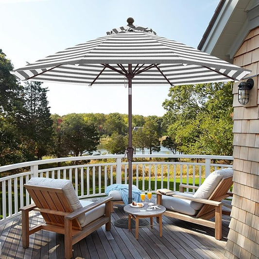 ABCCANOPY OLEFIN® 5-Year No Fading 9FT Patio Umbrella, Outdoor Table Umbrella with 8 Sturdy Ribs for Deck, Backyard, Yard (Gray Stripe)