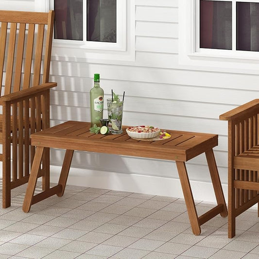 Furinno DALAM Patio Table, Folding Outdoor Side Table with Slatted Tabletop, Coffee Table, for Indoor, Balcony, Patio, Garden, Porch, Natural