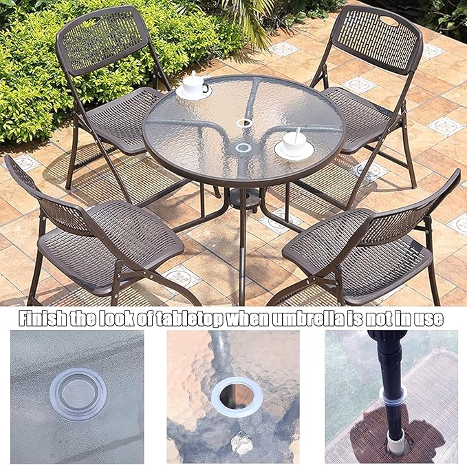 2Pcs Clear Standard Size Silicone Umbrella Hole Ring Plug and Cap Set for Glass Outdoors Patio Table Deck Yard 2 Inch Patio Table Umbrella Hole Ring and Cap Set Clear Patio Table Umbrellas and Shade