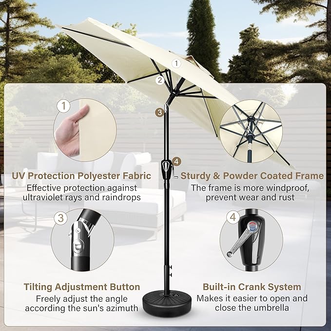 Simple Deluxe 7.5' Patio Umbrella Outdoor Table Market Yard Umbrella with 6 Sturdy Ribs for Backyard, Pool, Garden, Deck, Creamy White