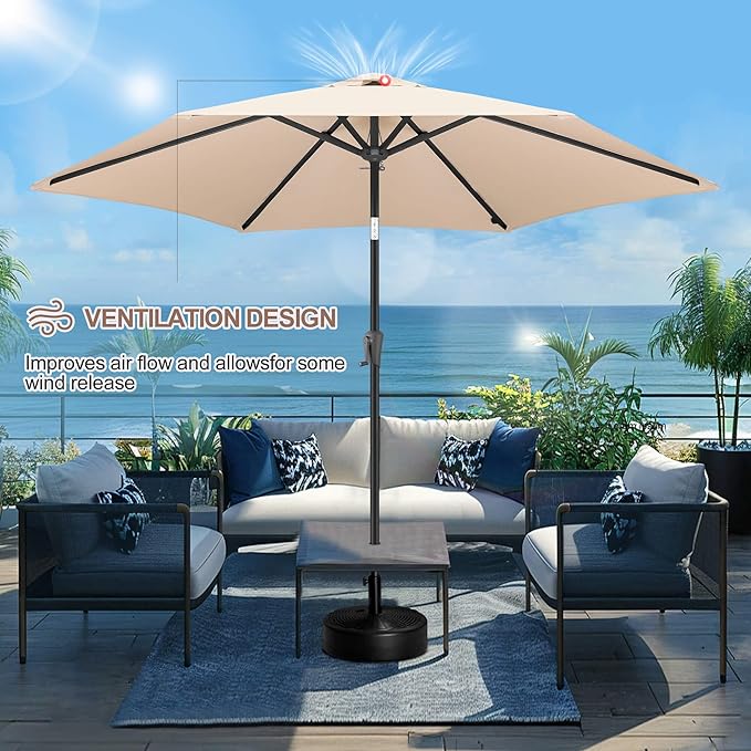 FLAME&SHADE 10ft Patio Umbrella - Outdoor Umbrella with 6 Sturdy Ribs, Push Button Tilt and Crank, UV Protection Table Market Umbrella for Pool, Porch, Garden, Deck, Backyard (Beige)