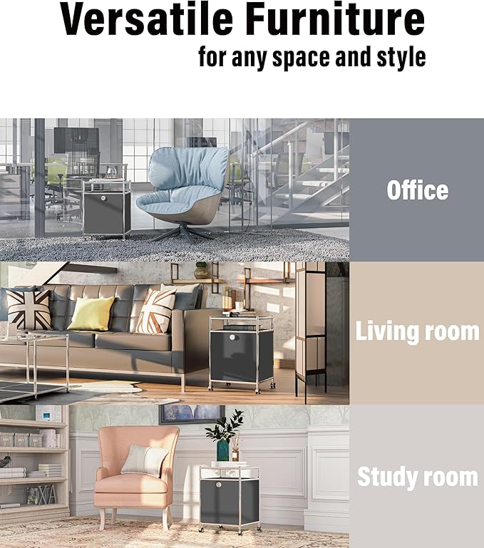 Matte Storage Cart with Flap Door, Large Capacity Storage Cart with Detachable Wheels, DIY Modern Home Furnishing, Great for Home, Office, Bedroom, Kitchen (Grey)