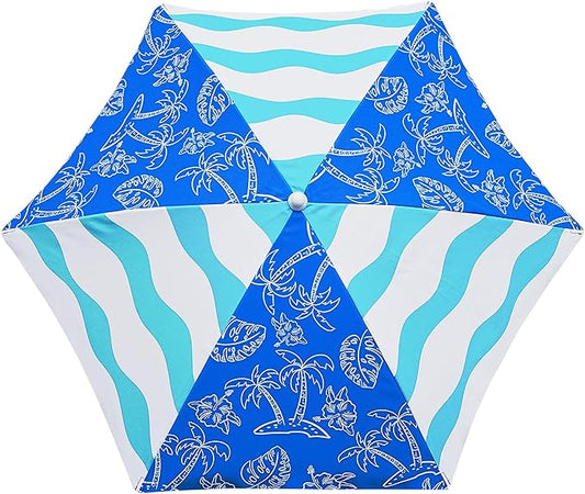 AMMSUN 5ft Seaside Umbrella for Sand and Water Table - Kids Durable Umbrellas for children Beach Camping Garden Outdoor Play Shade Blue Coconut Tree