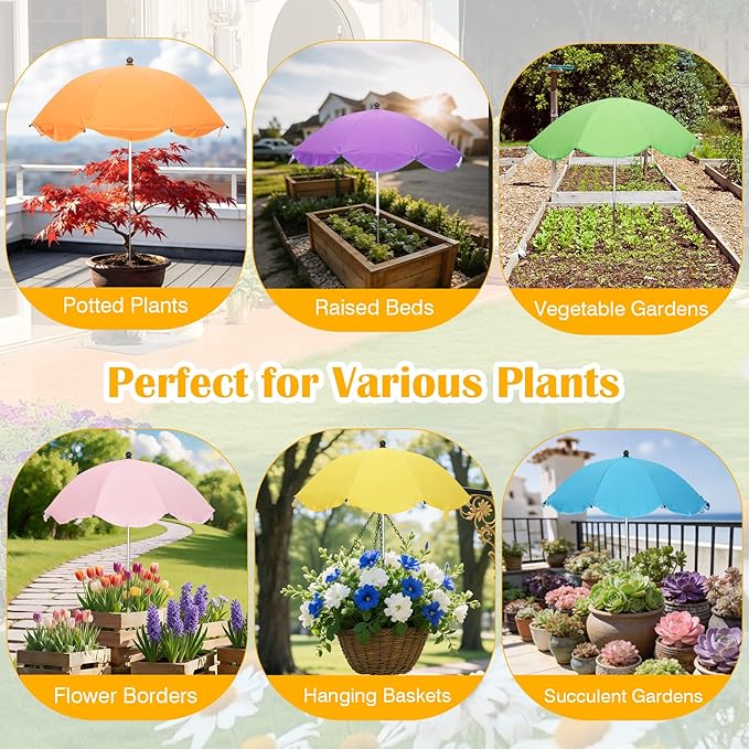 6Pack Plant Umbrellas for Outdoor Plants - 26" Large Garden Sun Shade for Plants with Adjustable Angle & Height (Max 43") - Plant Shades for Outdoor Plants, Flowers & Garden Beds - Plant Umbrella Shade for Potted Plants