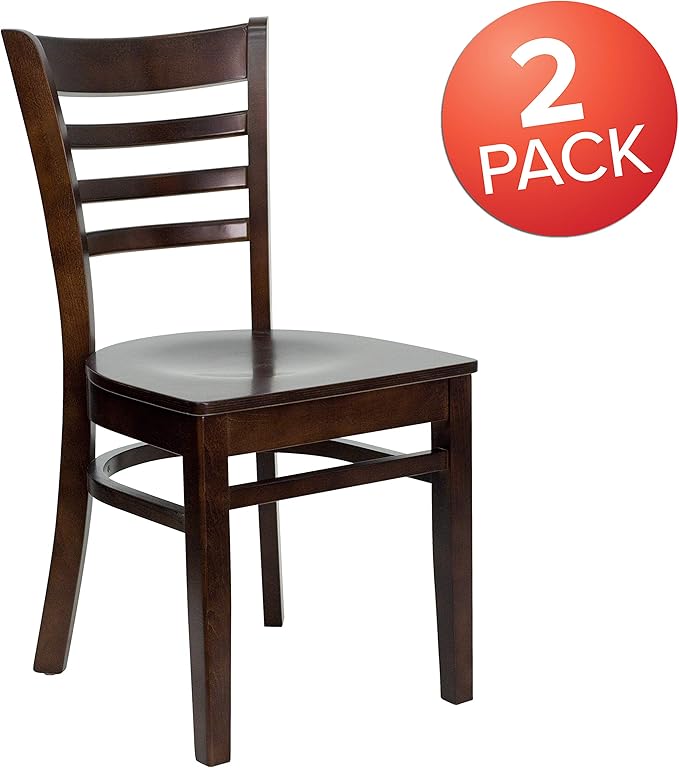 Flash Furniture 2 Pack HERCULES Series Ladder Back Walnut Wood Restaurant Chair