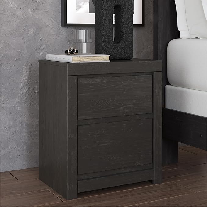 Signature Design by Ashley Parlayon Retro 2-Drawer Nightstand with USB Ports, Gray