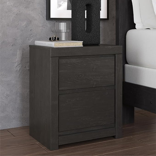 Signature Design by Ashley Parlayon Retro 2-Drawer Nightstand with USB Ports, Gray