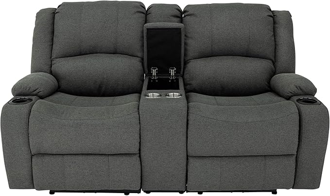 RecPro Charles Powered Double RV Wall Hugger Recliner Sofa | RV Loveseat | RV Furniture | Cloth (Fossil, 67")
