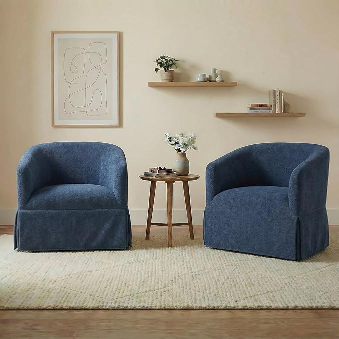 Swivel Accent Chair, 360 Degree Performance Fabric Armchair Modern Barrel Chairs Armchair for Living Room Bedroom Home and Office,Blue