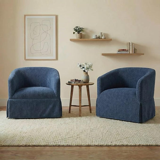 Swivel Accent Chair Set of 2, 360 Degree Performance Fabric Armchair Modern Barrel Chairs Armchair for Living Room Bedroom Home and Office,Blue
