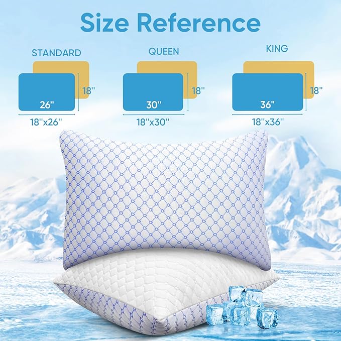 OAISZ Cooling Pillow Queen Size, Shredded Memory Foam Bed Pillows for Sleeping, Adjustable Pillows with Cooling Cover, Soft Yet Supportive Memory Foam Pillows for Side Back Stomach Sleepers