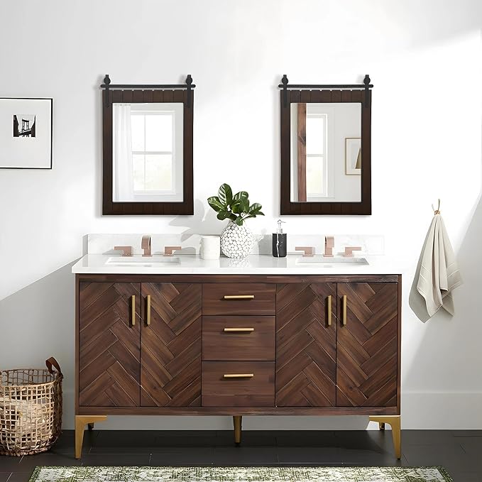 Besdomus Large Bathroom Farmhouse Mirror: 24"x36" Dark Brown Barn Door Solid Cedar Wood Frame Vanity Mirror - Wall Mounted Mirror for Hallway/Living Room/Bathroom - Rustic Decor for Fashion-Conscious