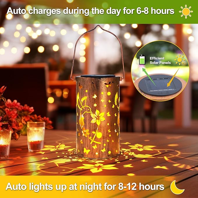 Mothers Day Gifts, 4 Pack Solar Lanterns Outdoor Waterproof Hummingbirds Birthday Gifts for Women Mom Grandma Garden Decor Hanging LED Decorative Light for Patio Yard Lawn Gardening Gifts