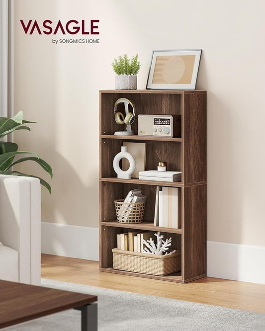 VASAGLE Custos Collection - Bookshelf, 4-Tier Bookcase, Book Shelf, Open Storage Shelf, 9.4 x 23.6 x 42.4 Inches, for Living Room, Home Office, Dining Room, Natural Walnut ULBC164K01