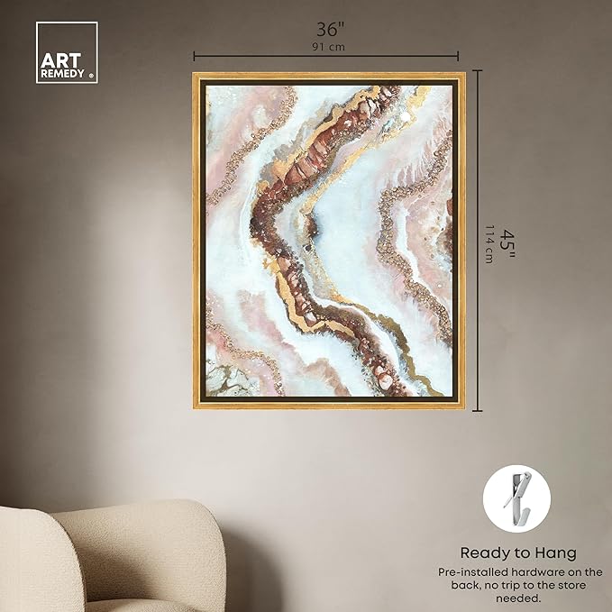 Art Remedy Blush Geode Framed Mineral, Agate & Geode 1 Piece Canvas Wall Art, 37.5" x 46.5", Gold Frame
