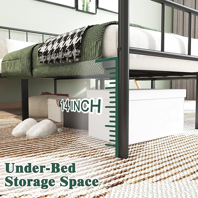 14 Inch Queen Size Bed Frames with Headboard/Footboard, Under Bed Storage, Strong Metal Slats Support, No Box Spring Needed, Noise Free, Easy Assembly, Black