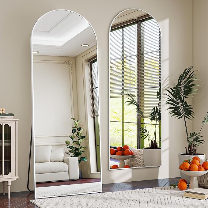 65"x24" Arched Mirror Full Length, Standing Floor Mirror, Wall Mounted Mirror with Aluminum Frame - for Standing, Leaning or Hanging, for Living Room Dressing Room, Silver