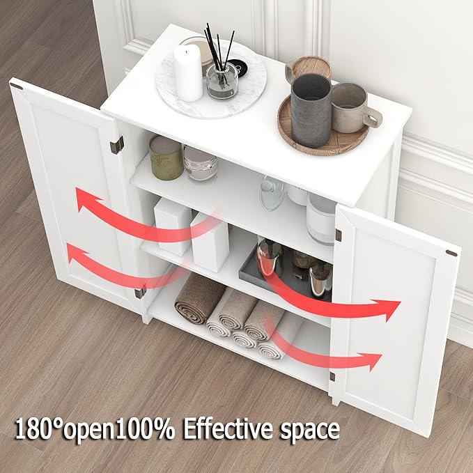 TaoHFE White Bathroom Floor Cabinet,Small Storages Cabinets with 2 Doors Bath Room Storage Cabinet,Small Bathroom Storage Cabinet for Living Room, Entryway,White
