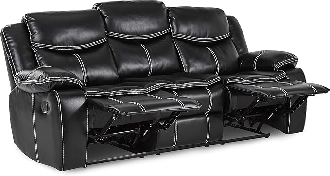 Lexicon Bay Manual Double Reclining Sofa, Black