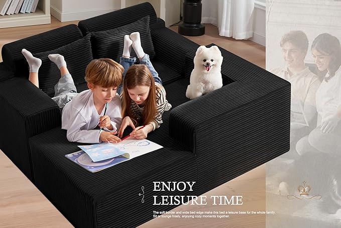 HABUTWAY Sectional Couches for Living Room,No Assembly L Shaped Couch 105" Modular Sectional Sofa Couch with Deep Seat,Cloud Couches Furniture Sets for Apartment,Corduroy (Black, Right Facing)