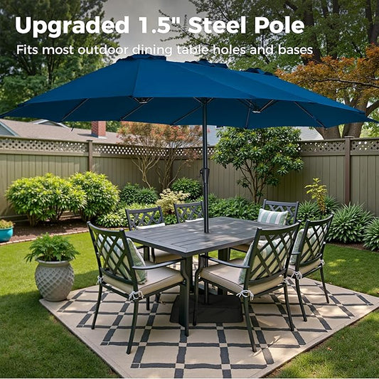 SUPERJARE 13FT Outdoor Patio Umbrella with Base Included, Double Sided Pool Umbrellas with Fade Resistant Canopy, Large Table Umbrella for Deck, Market, Backyard - Navy Blue