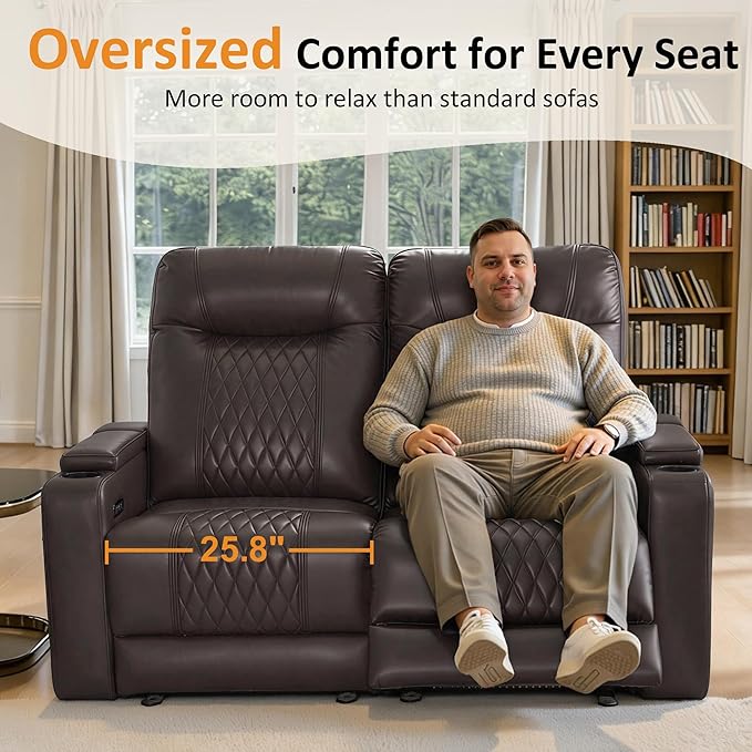 MCombo 65" Zero Gravity Oversized Power Reclining Loveseat with Adjustable Headrest for Living Room, Double Recliner Sofa with USB & Type C Port, Armrest Storage & LED Light HTS401SET
