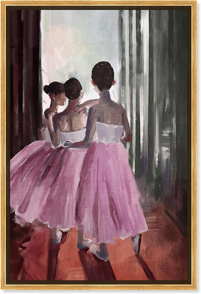 Art Remedy Little Girls Ballerinas Canvas Classic Vintage Wall Art, Gold Frame, 30" x 45"