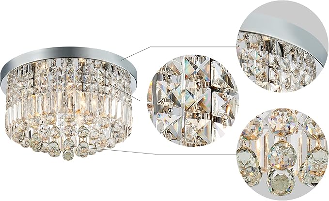 Saint Mossi Modern K9 Crystal Raindrop Chandelier Lighting Flush Mount LED Ceiling Light Fixture Pendant Lamp for Dining Room Bathroom Bedroom Livingroom 9 E12 LED Bulbs Required Height 11 x Width 20