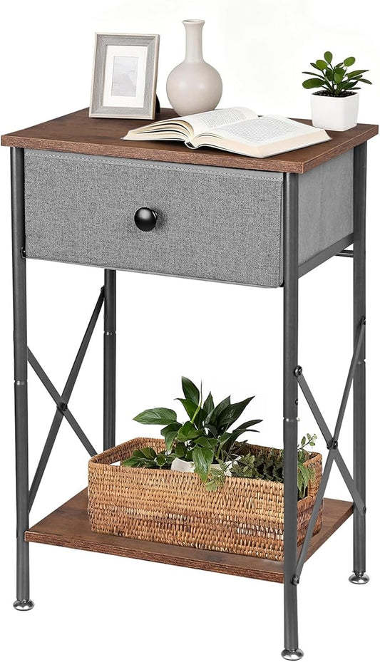 VECELO Night Stand, Small End Table for Small Spaces, Wood Side Table for Living Room, Bedside Table with Drawer for Bedroom, Easy Assembly, Rustic Brown