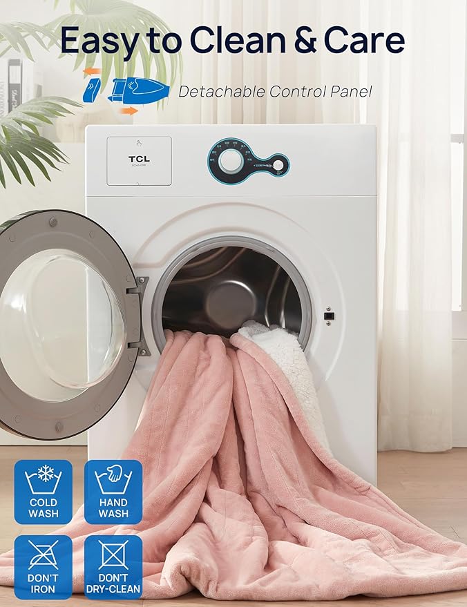 Westinghouse Electric Blanket with Foot Pocket for Adults, Ultra Soft Flannel to Sherpa Heated Throw with 6 Heating Levels & 2-10 Hours Time Settings, Fast Heating & Machine Washable, 50x62, Pink
