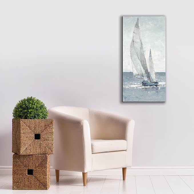 Epic Graffiti "Grey Seas I by Ethan Harper, Canvas Wall Art, 20"x40"