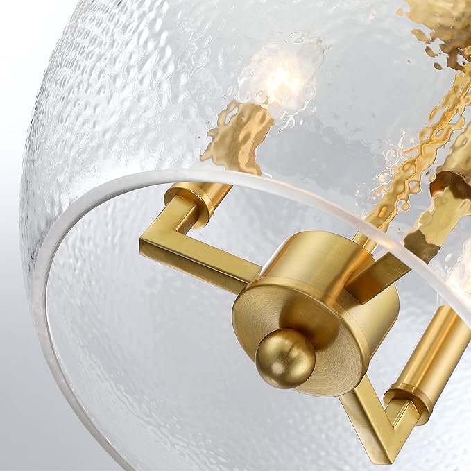 Untrammelife 3-Light Gold Pendant Light 13" Large Globe Pendant Light Fixture with Hand Blown Seeded Glass Shade Single Hanging Chandelier for Kitchen Island Sink