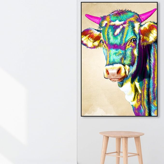 Animals Framed Wall Art Canvas Prints 'Color Glam Cow' Farm Animals