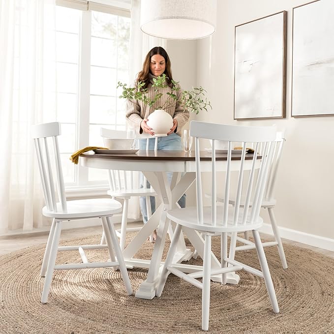Bush Home Round Dining Table, 45 inch Trestle Design, Modern Transitional, West End Collection, Dark Brown and White